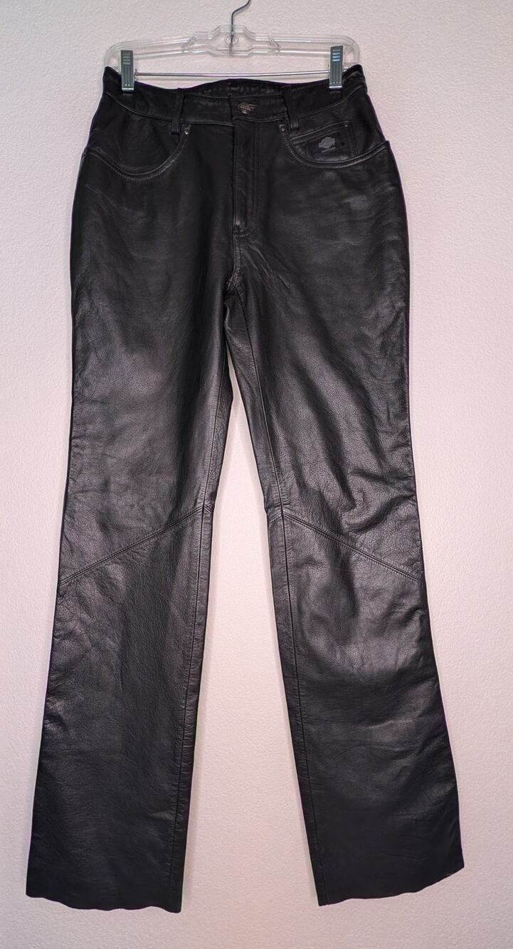 Harley Davidson Women Black 100% Leather Riding Pants 6 Moto Biker Grunge Punk